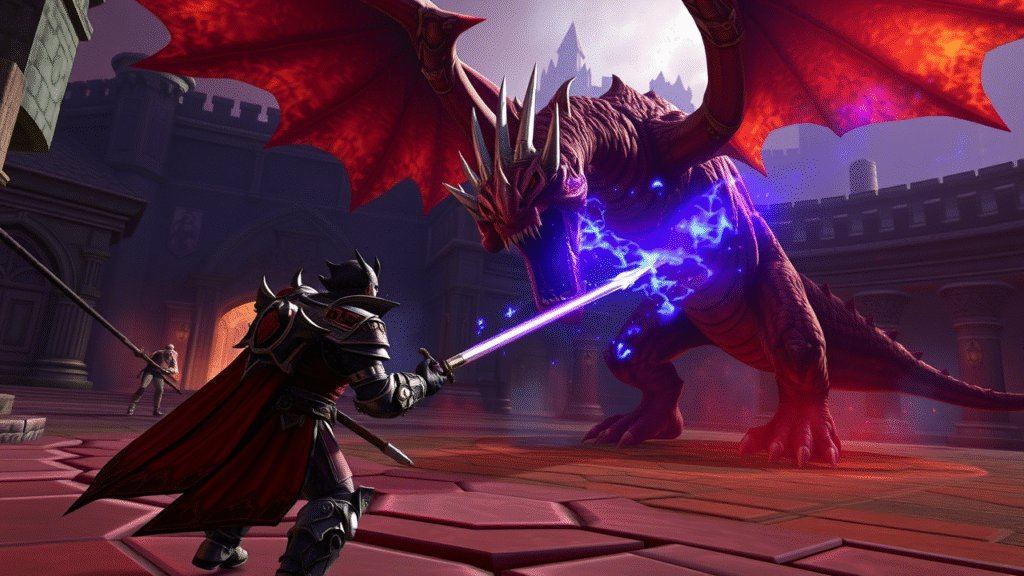 WoW knight duels a winged demon with a glowing blade, illustrating gold-earning combat professions